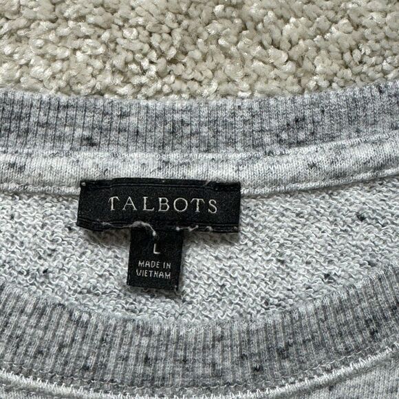 Talbots‎ Sweatshirt Merci Boucle Embroidered Women Large Gray Crew Neck Pullover - Picture 6 of 11